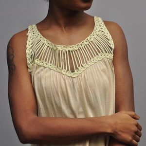 F21 sleeveless beige tunic with gold mesh straps
